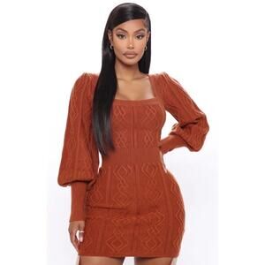 NWT! FASHION NOVA HELLO CUTIE MINI SWEATER DRESS - CAMEL - XL